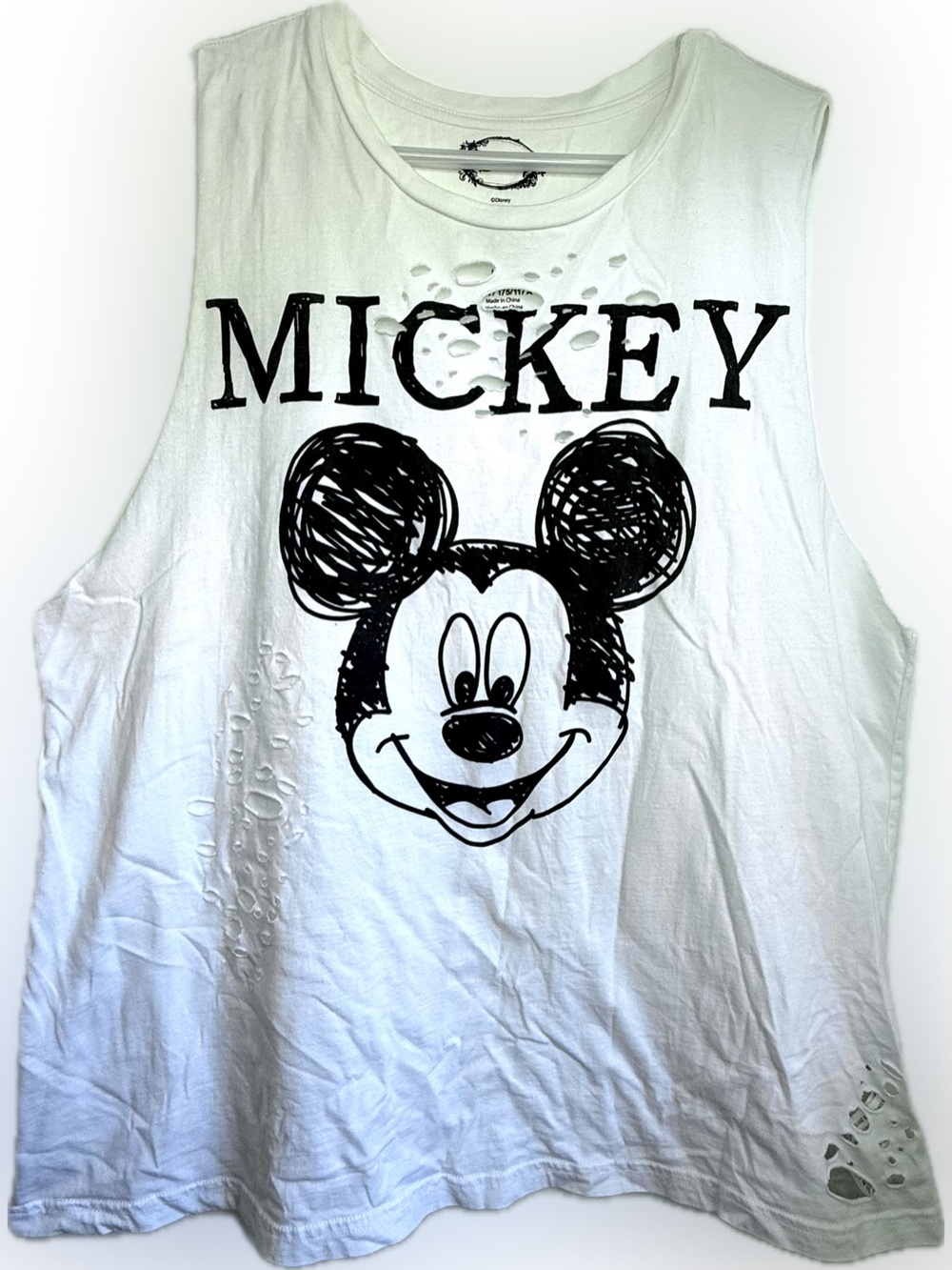 Forever 21 X Disney Distressed Mickey Mouse White Tank Top Women's Plus Size 2X